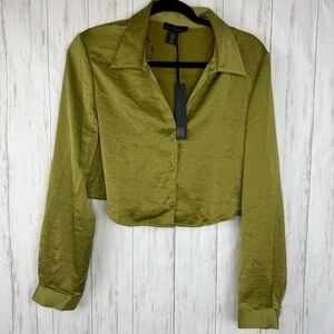 House of Harlow NWT Revolve Olive Green Satin Blouse